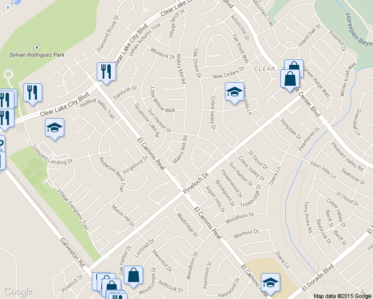 map of restaurants, bars, coffee shops, grocery stores, and more near 1114 Mabry Mill Road in Houston