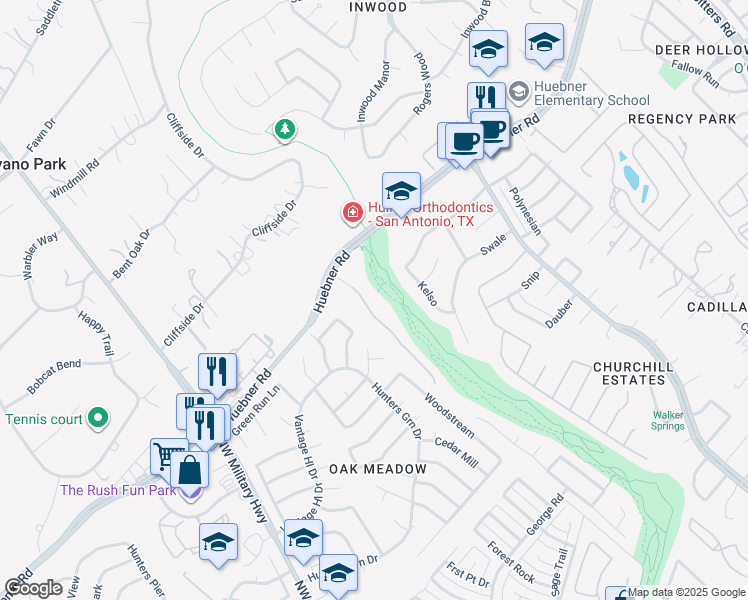 map of restaurants, bars, coffee shops, grocery stores, and more near 14235 Emerald Hill Drive in San Antonio