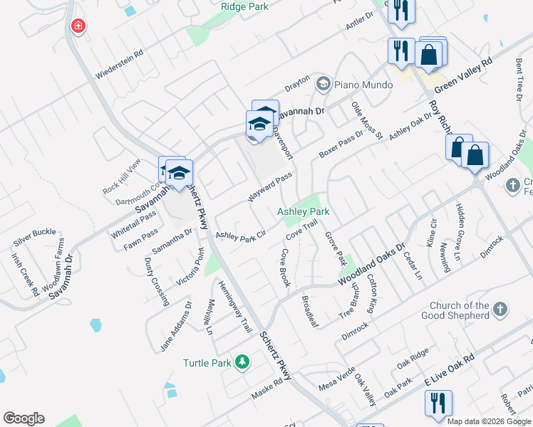 map of restaurants, bars, coffee shops, grocery stores, and more near 3316 Fresno Place in Schertz