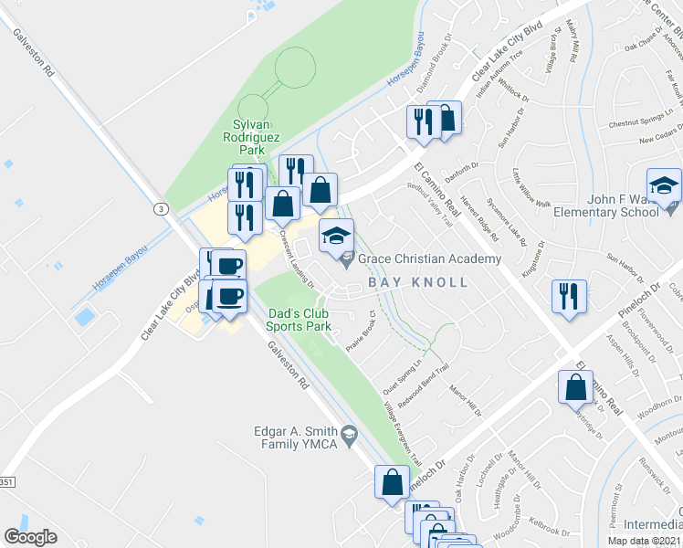 map of restaurants, bars, coffee shops, grocery stores, and more near 14325 Crescent Landing Drive in Houston