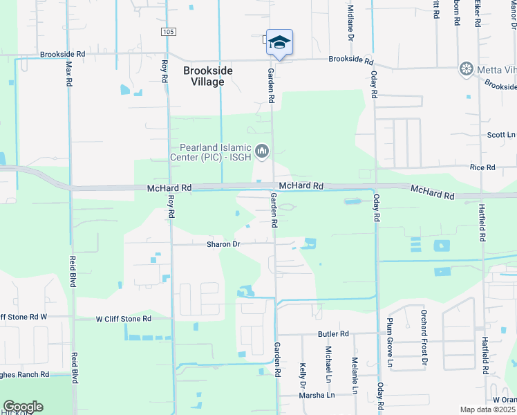 map of restaurants, bars, coffee shops, grocery stores, and more near 1706 Garden Road in Pearland