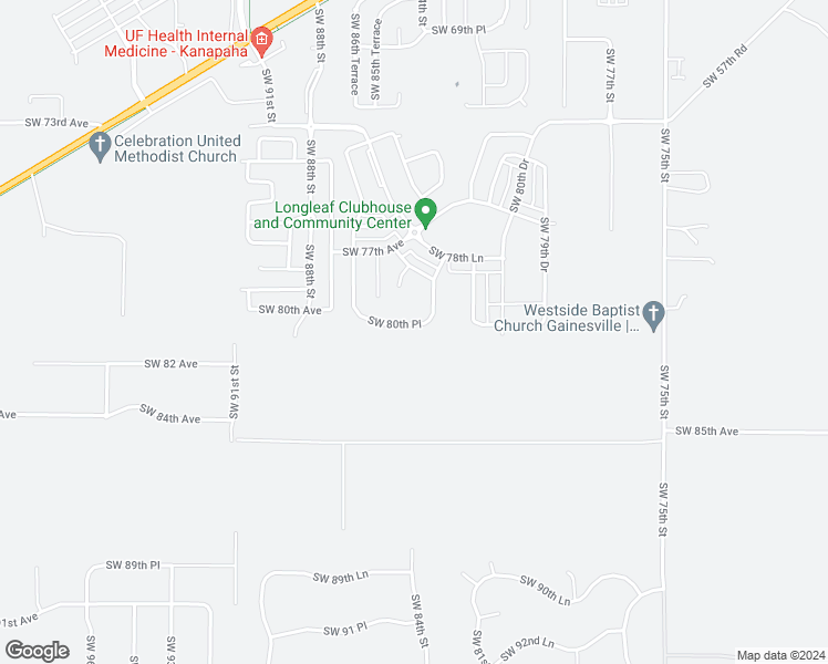 map of restaurants, bars, coffee shops, grocery stores, and more near 8417 Southwest 80th Place in Gainesville