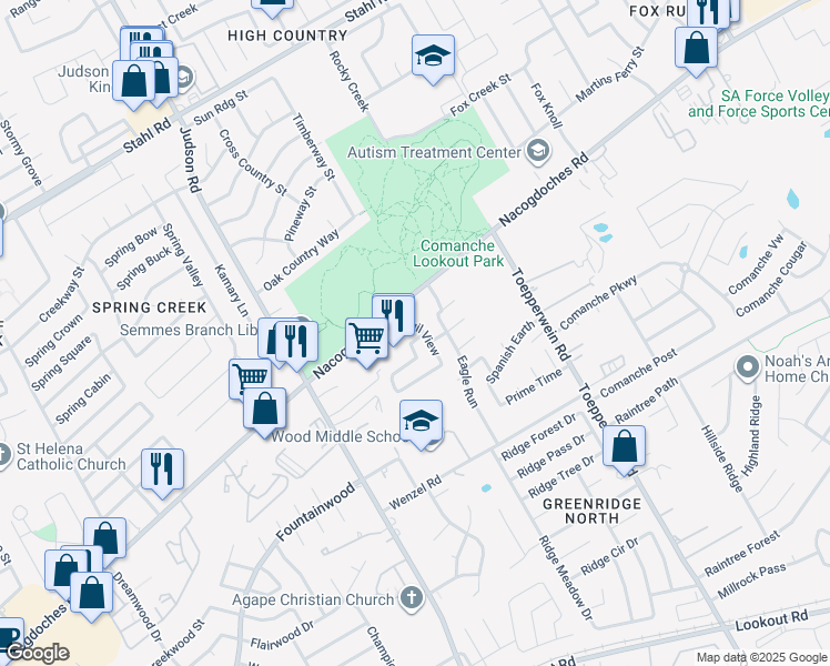 map of restaurants, bars, coffee shops, grocery stores, and more near 6319 Sentry Point in San Antonio