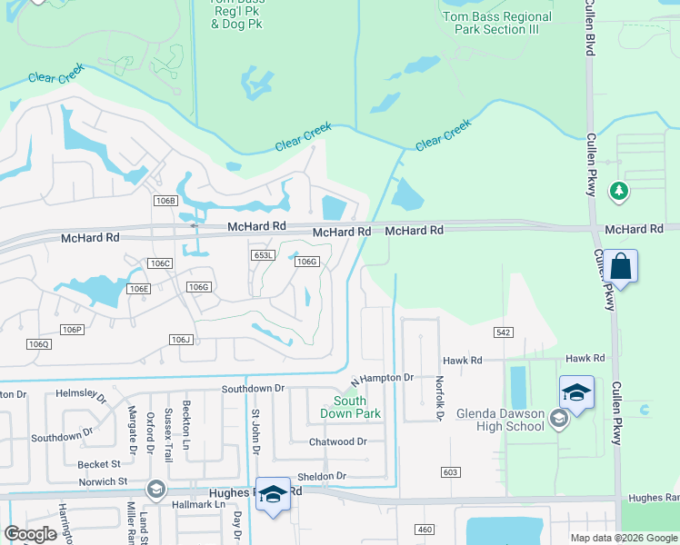 map of restaurants, bars, coffee shops, grocery stores, and more near 727 Redwood Bend Lane in Pearland