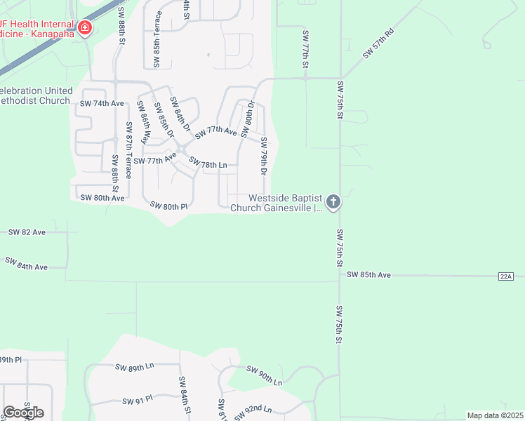 map of restaurants, bars, coffee shops, grocery stores, and more near 7976 Southwest 80th Lane in Gainesville