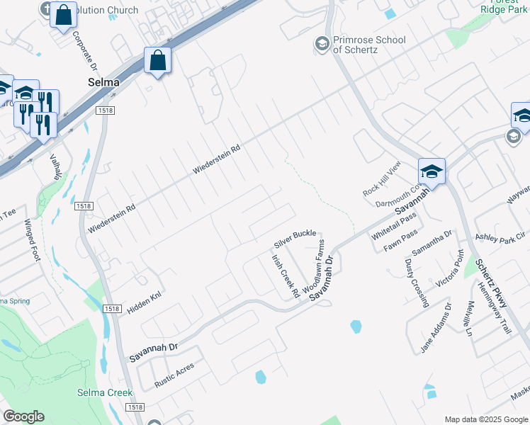 map of restaurants, bars, coffee shops, grocery stores, and more near 445 Auburn Park in Selma