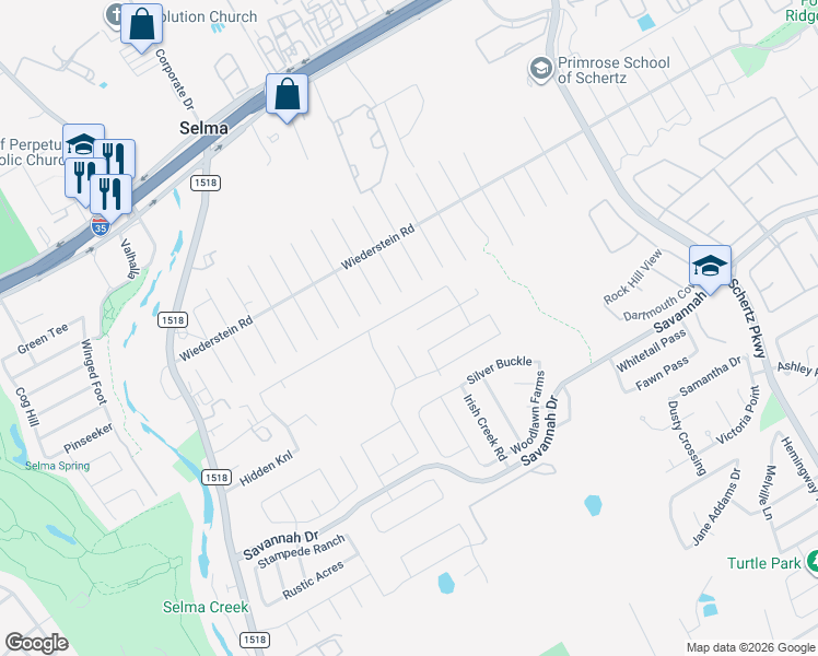 map of restaurants, bars, coffee shops, grocery stores, and more near 407 Harvest Point in Selma