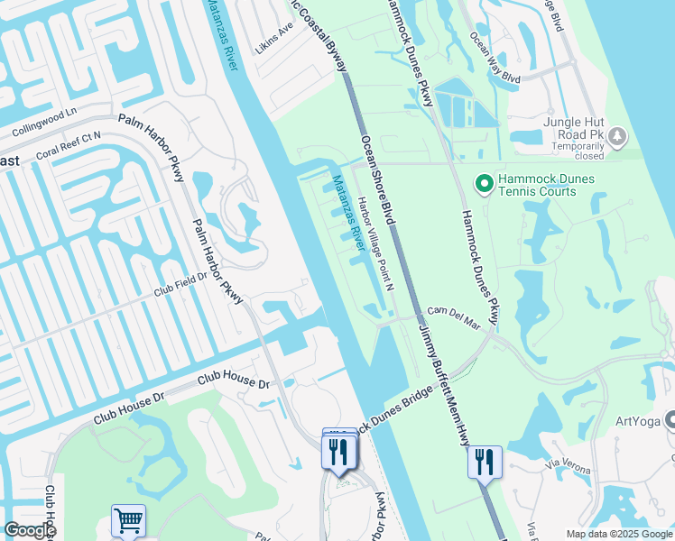 map of restaurants, bars, coffee shops, grocery stores, and more near 239 Yacht Harbor Drive in Palm Coast