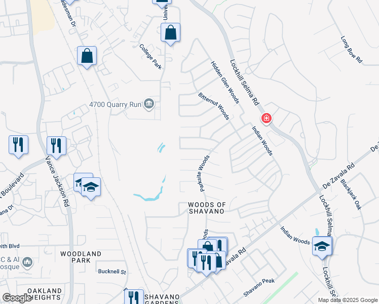 map of restaurants, bars, coffee shops, grocery stores, and more near 4526 Western Pine Woods Street in San Antonio