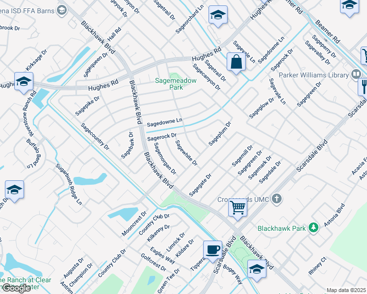 map of restaurants, bars, coffee shops, grocery stores, and more near 11423 Sagewhite Drive in Houston
