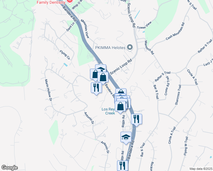 map of restaurants, bars, coffee shops, grocery stores, and more near 14743 Old Bandera Road in Helotes