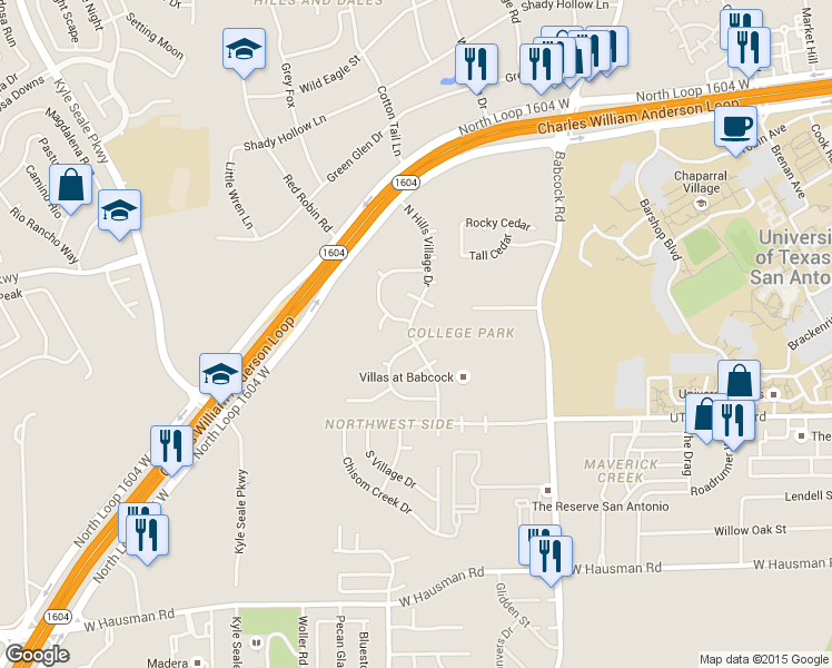 map of restaurants, bars, coffee shops, grocery stores, and more near 7634 Stone Crop Ln in San Antonio