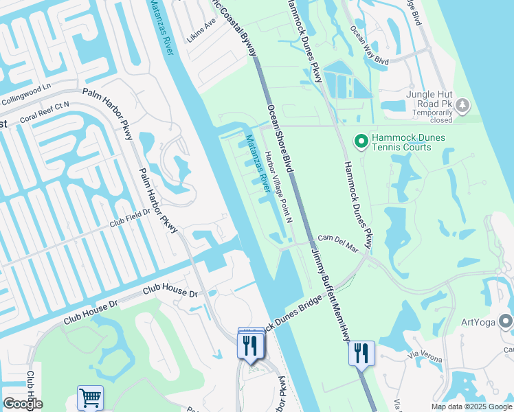 map of restaurants, bars, coffee shops, grocery stores, and more near 239 Yacht Harbor Drive in Palm Coast