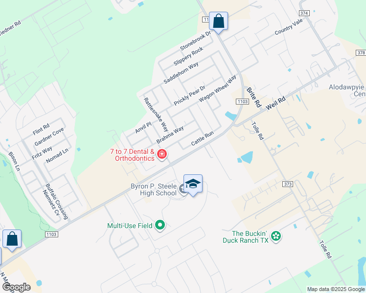 map of restaurants, bars, coffee shops, grocery stores, and more near 300 Cattle Run in Cibolo