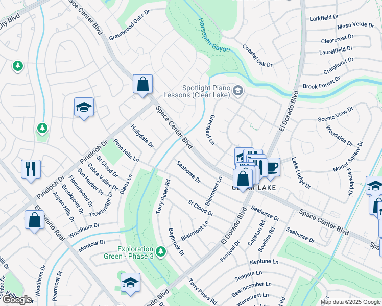 map of restaurants, bars, coffee shops, grocery stores, and more near 15211 Pleasant Valley Road in Houston