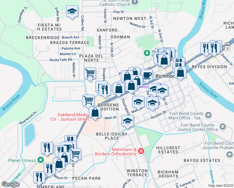 map of restaurants, bars, coffee shops, grocery stores, and more near 1100 Jackson Street in Richmond
