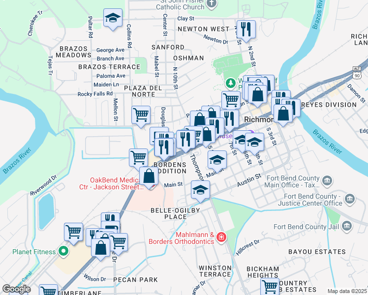 map of restaurants, bars, coffee shops, grocery stores, and more near 1100 Jackson Street in Richmond