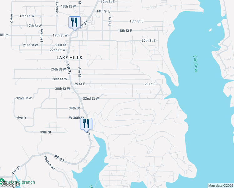 map of restaurants, bars, coffee shops, grocery stores, and more near 31st Street East in Lakehills