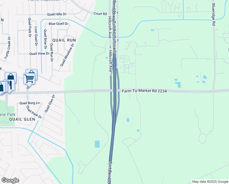 map of restaurants, bars, coffee shops, grocery stores, and more near Fort Bend Parkway Toll Road in Missouri City