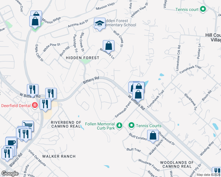 map of restaurants, bars, coffee shops, grocery stores, and more near 40 Greens Shade in San Antonio