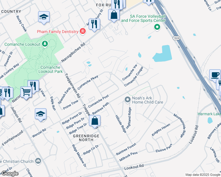 map of restaurants, bars, coffee shops, grocery stores, and more near 6806 Comanche Band in San Antonio