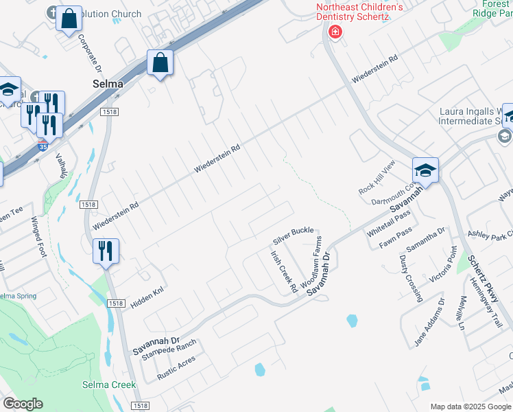 map of restaurants, bars, coffee shops, grocery stores, and more near 442 Harvest Point in Selma
