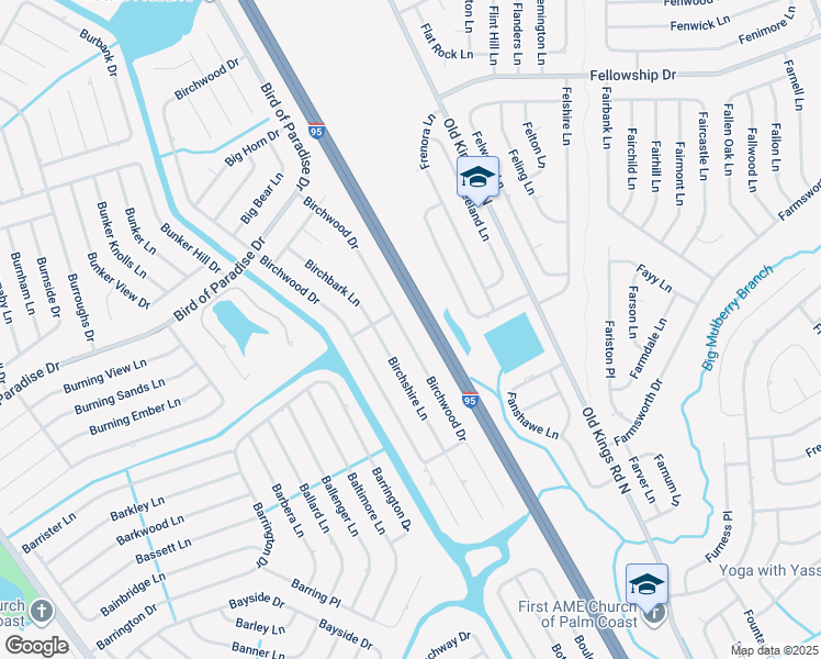 map of restaurants, bars, coffee shops, grocery stores, and more near 51 Birchwood Drive in Palm Coast