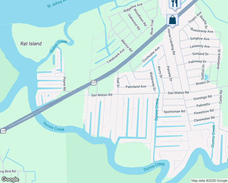map of restaurants, bars, coffee shops, grocery stores, and more near 769 San Mateo Road in Satsuma