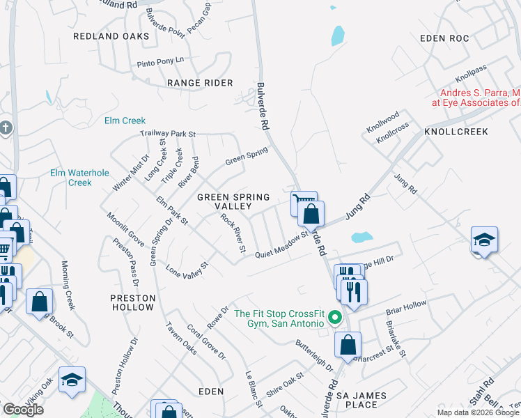 map of restaurants, bars, coffee shops, grocery stores, and more near 3611 Colter Road in San Antonio