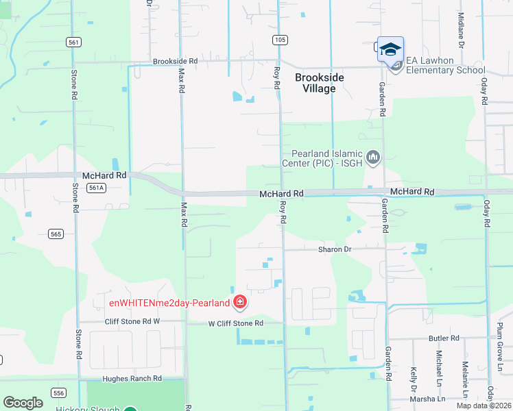 map of restaurants, bars, coffee shops, grocery stores, and more near 1706 Roy Road in Pearland