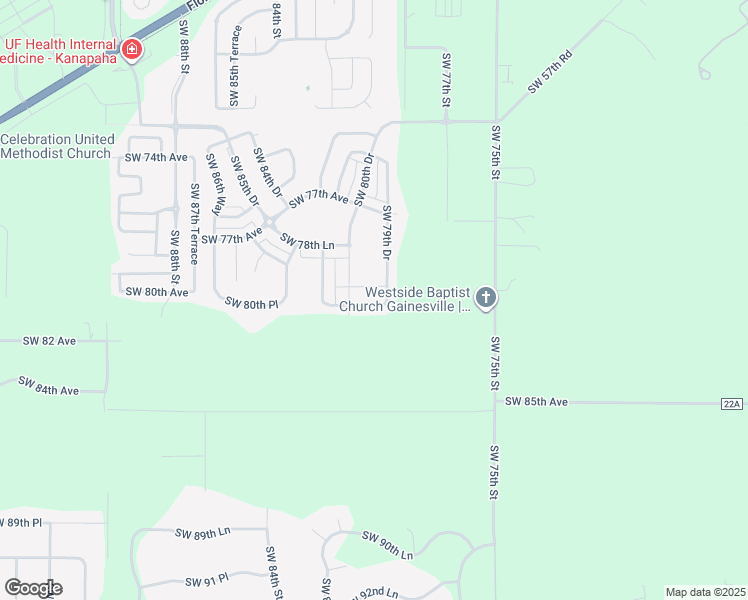 map of restaurants, bars, coffee shops, grocery stores, and more near 7976 Southwest 80th Lane in Gainesville