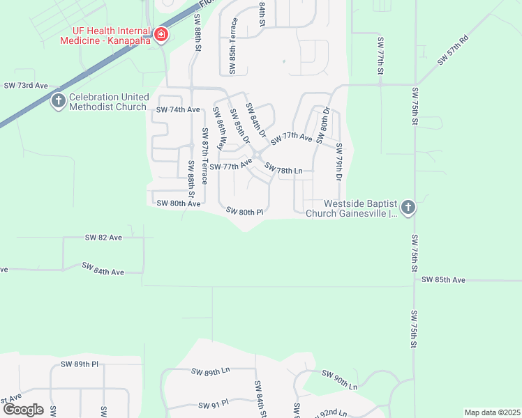 map of restaurants, bars, coffee shops, grocery stores, and more near 8417 Southwest 80th Place in Gainesville