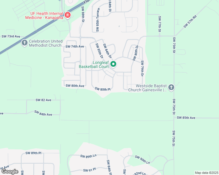 map of restaurants, bars, coffee shops, grocery stores, and more near 8376 Southwest 80th Place in Gainesville