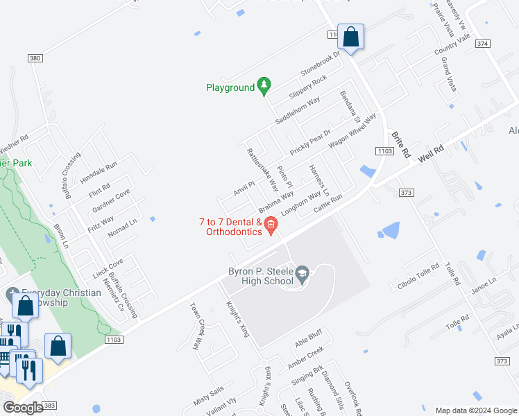 map of restaurants, bars, coffee shops, grocery stores, and more near 100 Lone Star Way in Cibolo
