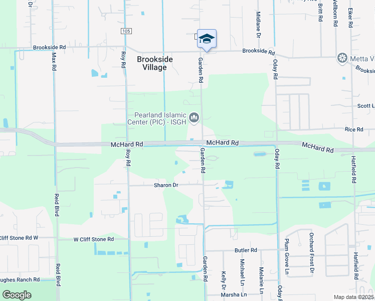 map of restaurants, bars, coffee shops, grocery stores, and more near 1706 Garden Road in Pearland