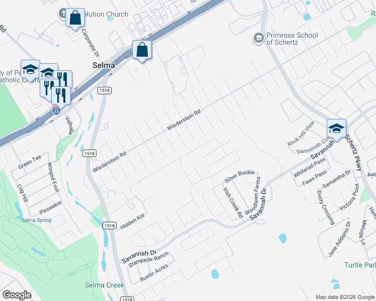 map of restaurants, bars, coffee shops, grocery stores, and more near 407 Harvest Point in Selma