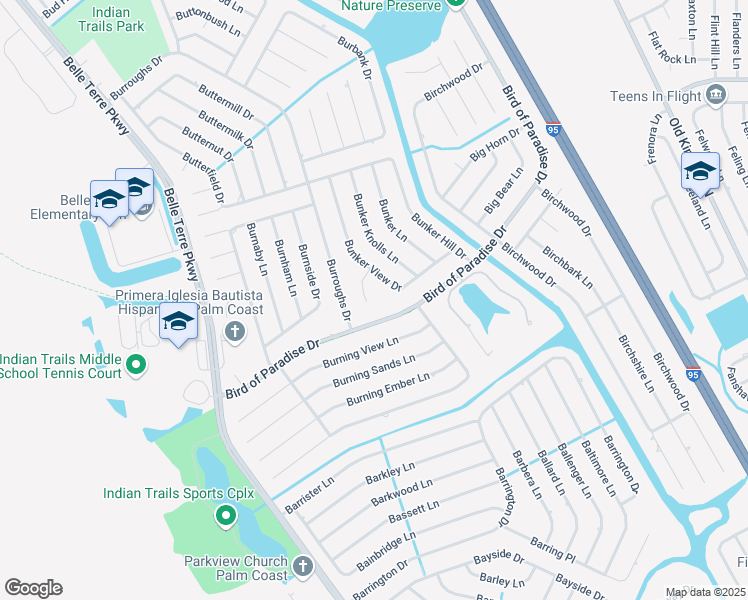 map of restaurants, bars, coffee shops, grocery stores, and more near 13 Bunker View Place in Palm Coast