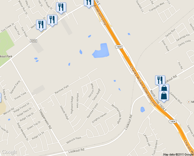 map of restaurants, bars, coffee shops, grocery stores, and more near 7231 Raintree Forest in San Antonio