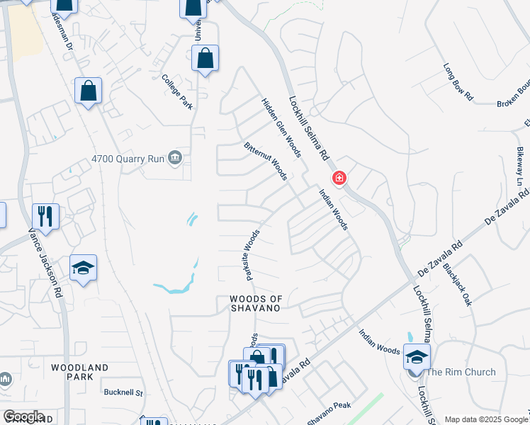map of restaurants, bars, coffee shops, grocery stores, and more near 4502 Western Pine Woods in San Antonio