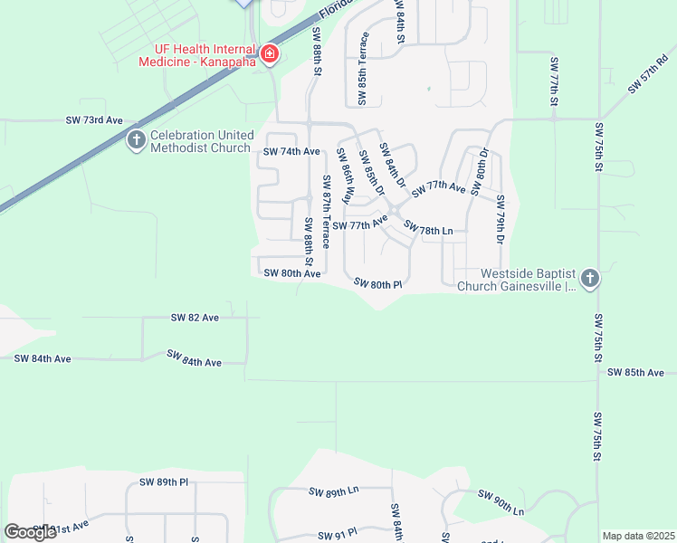 map of restaurants, bars, coffee shops, grocery stores, and more near 8012 Southwest 86th Way in Gainesville