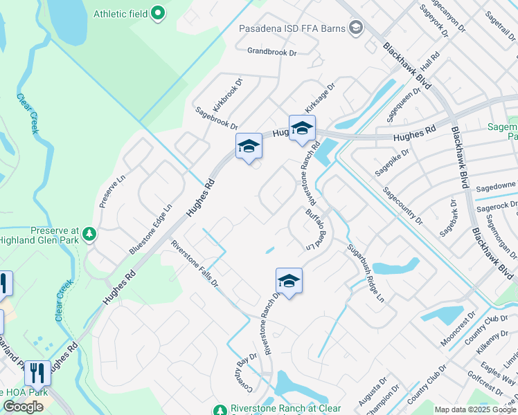 map of restaurants, bars, coffee shops, grocery stores, and more near 11043 Slate River Lane in Houston