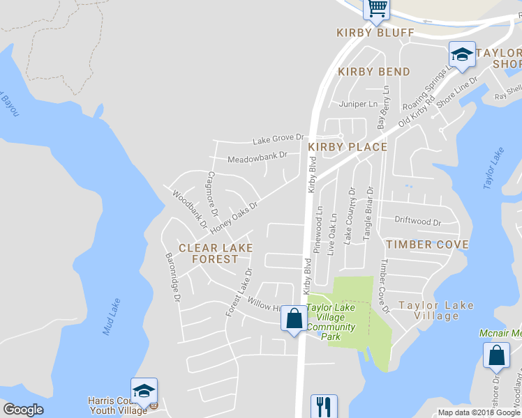 map of restaurants, bars, coffee shops, grocery stores, and more near 4238 Honey Oaks Drive in Seabrook