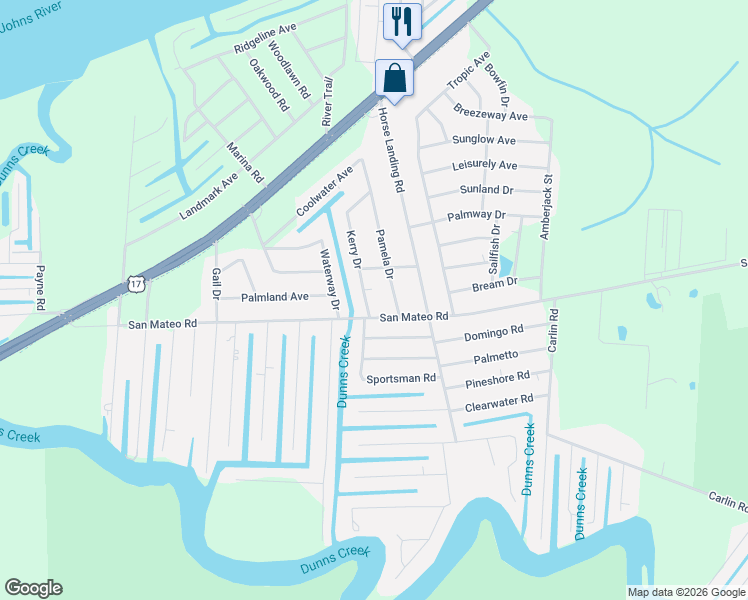 map of restaurants, bars, coffee shops, grocery stores, and more near 713 San Mateo Road in Satsuma