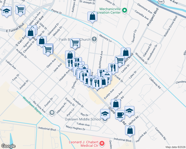 map of restaurants, bars, coffee shops, grocery stores, and more near 146 Dixie Avenue in Houma