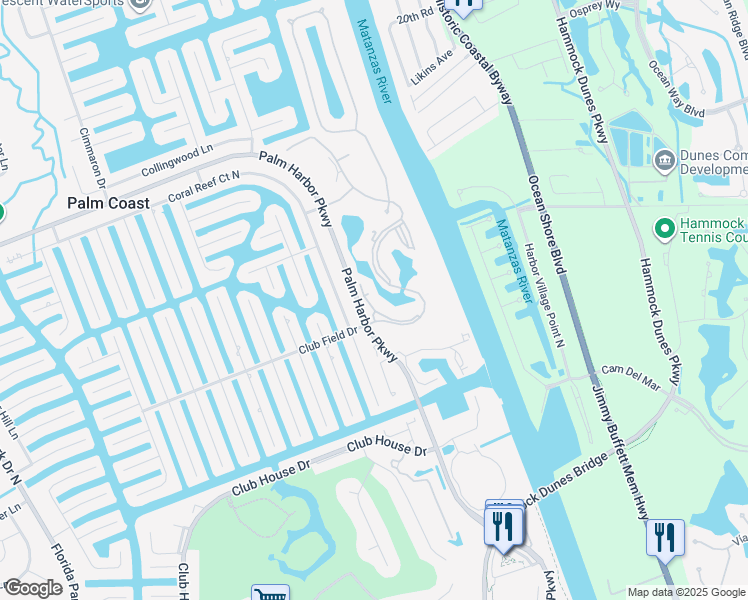map of restaurants, bars, coffee shops, grocery stores, and more near 200 Riverview Bend South in Palm Coast