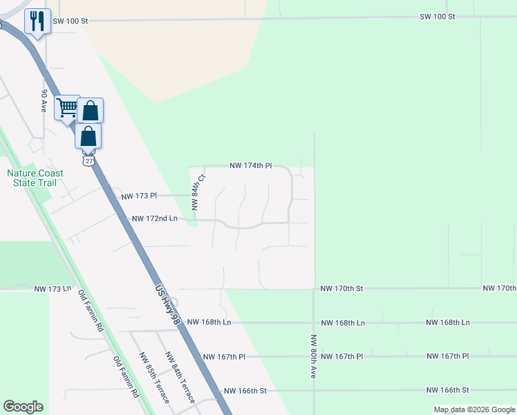 map of restaurants, bars, coffee shops, grocery stores, and more near 17350 Northwest 81st Terrace in Fanning Springs