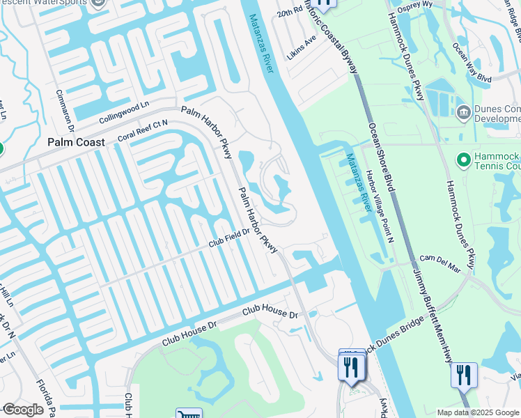 map of restaurants, bars, coffee shops, grocery stores, and more near 200 Riverview Bend South in Palm Coast