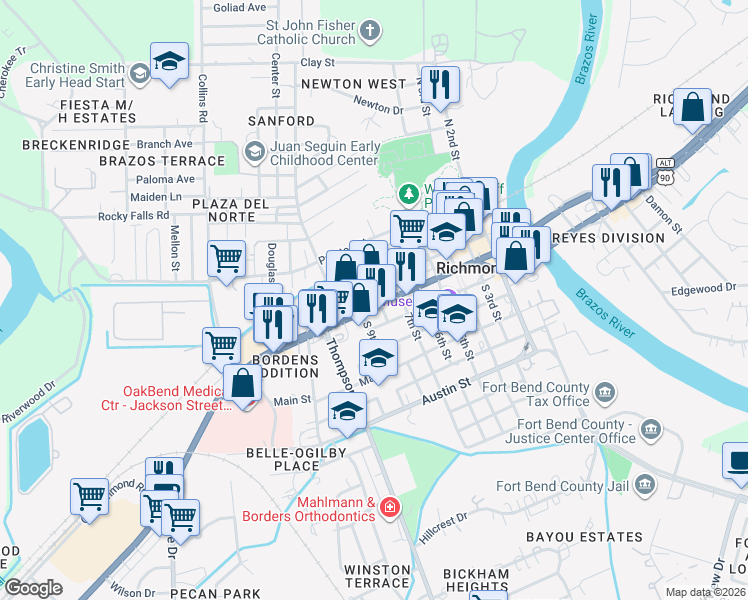 map of restaurants, bars, coffee shops, grocery stores, and more near 711 Morton Street in Richmond