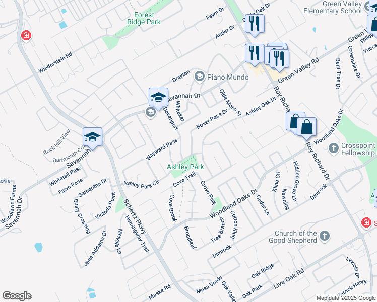 map of restaurants, bars, coffee shops, grocery stores, and more near 3529 Davenport in Schertz