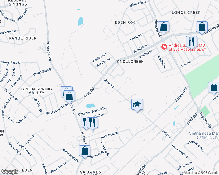 map of restaurants, bars, coffee shops, grocery stores, and more near 4003 Knollgate in San Antonio